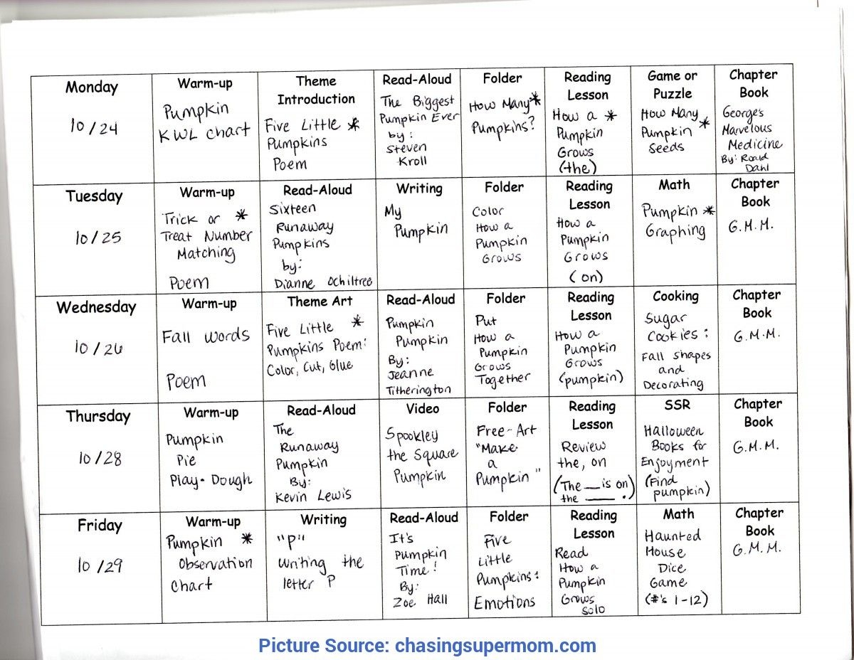 Simple Weekly Lesson Plan For Preschool Sample Pumpkins