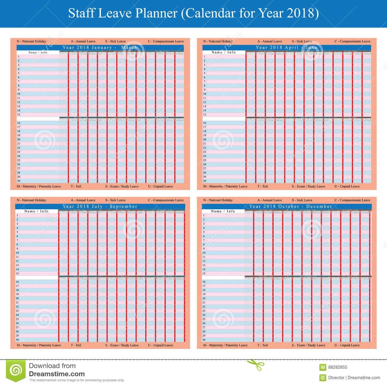 Staff Holiday Plan 2018 Stock Vector. Illustration Of