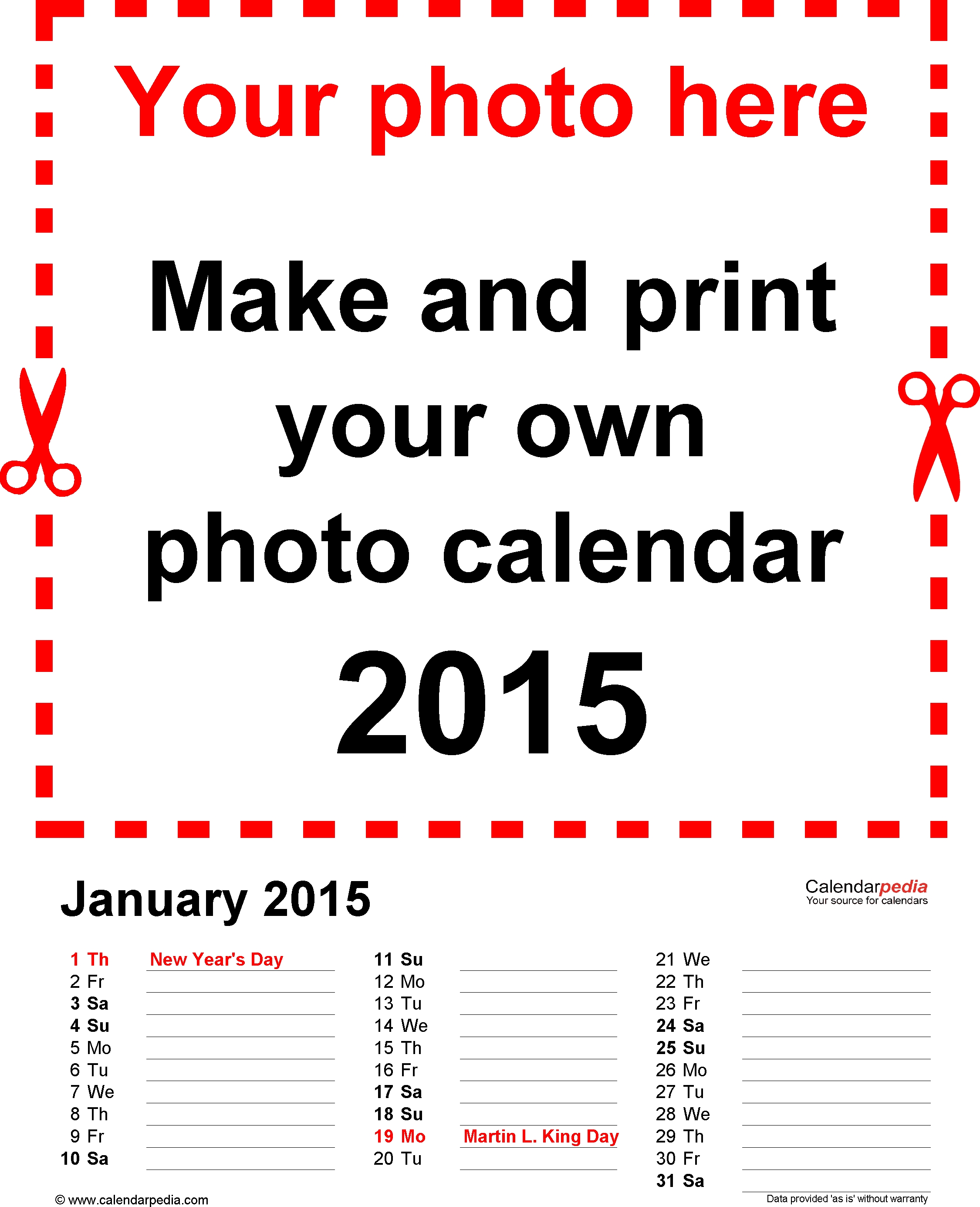 Template 3: Photo Calendar 2015 For Pdf, 12 Pages, Portrait