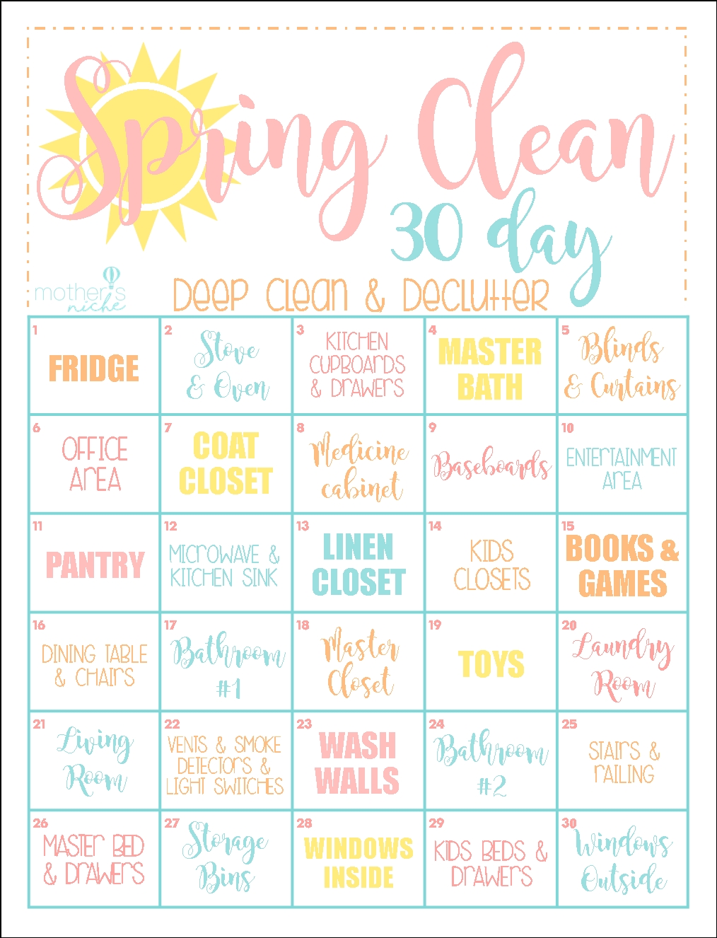 The 30 Day Clean Home Challenge: Spring Clean Up Printable