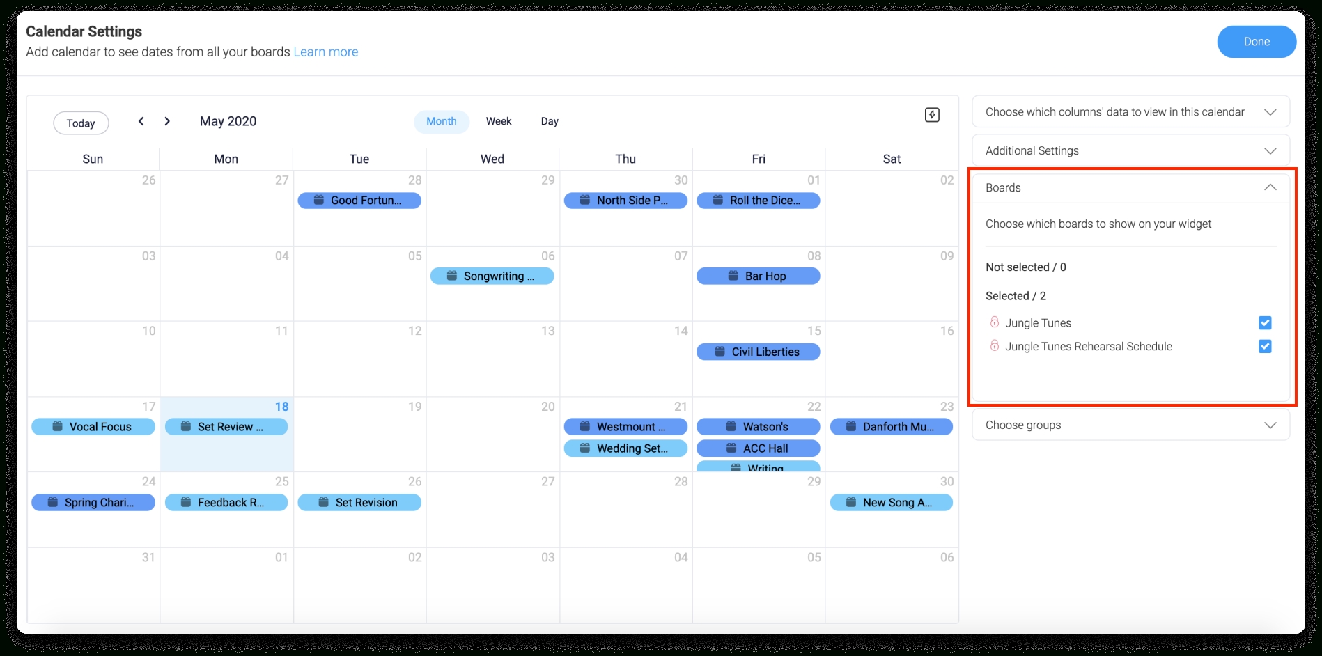 The Calendar Widget – Support