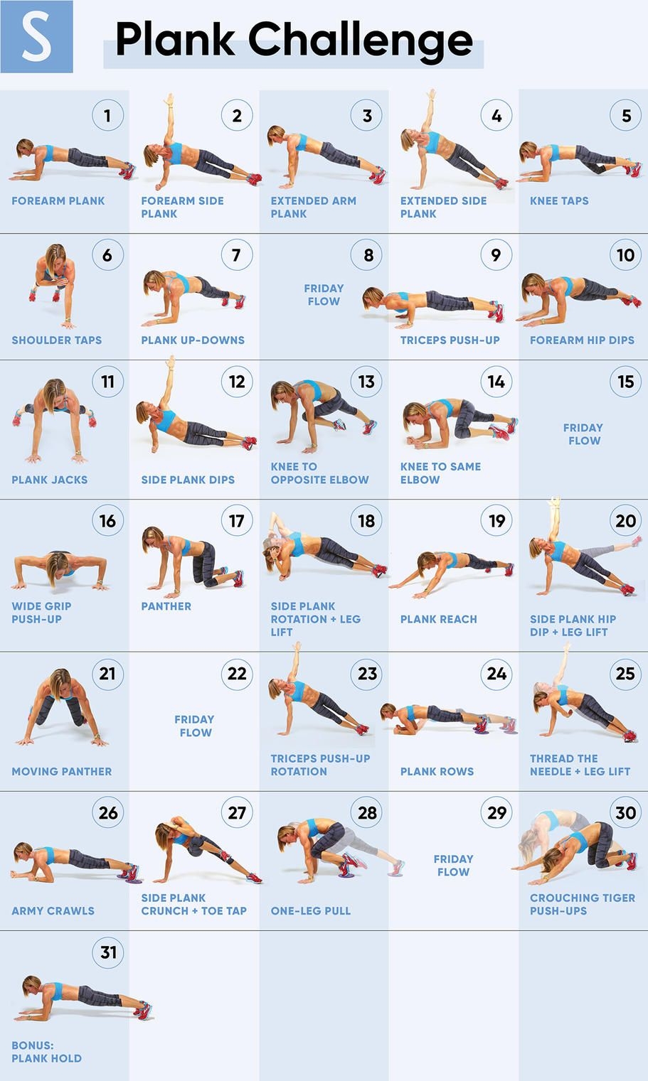 30 Day Plank Challenge For Beginners Printable