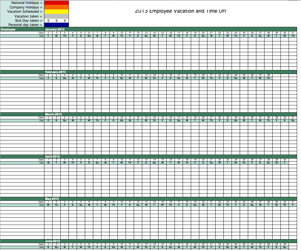 Time Off Tracking Spreadsheet Vacation Sick Tracker Cel Paid