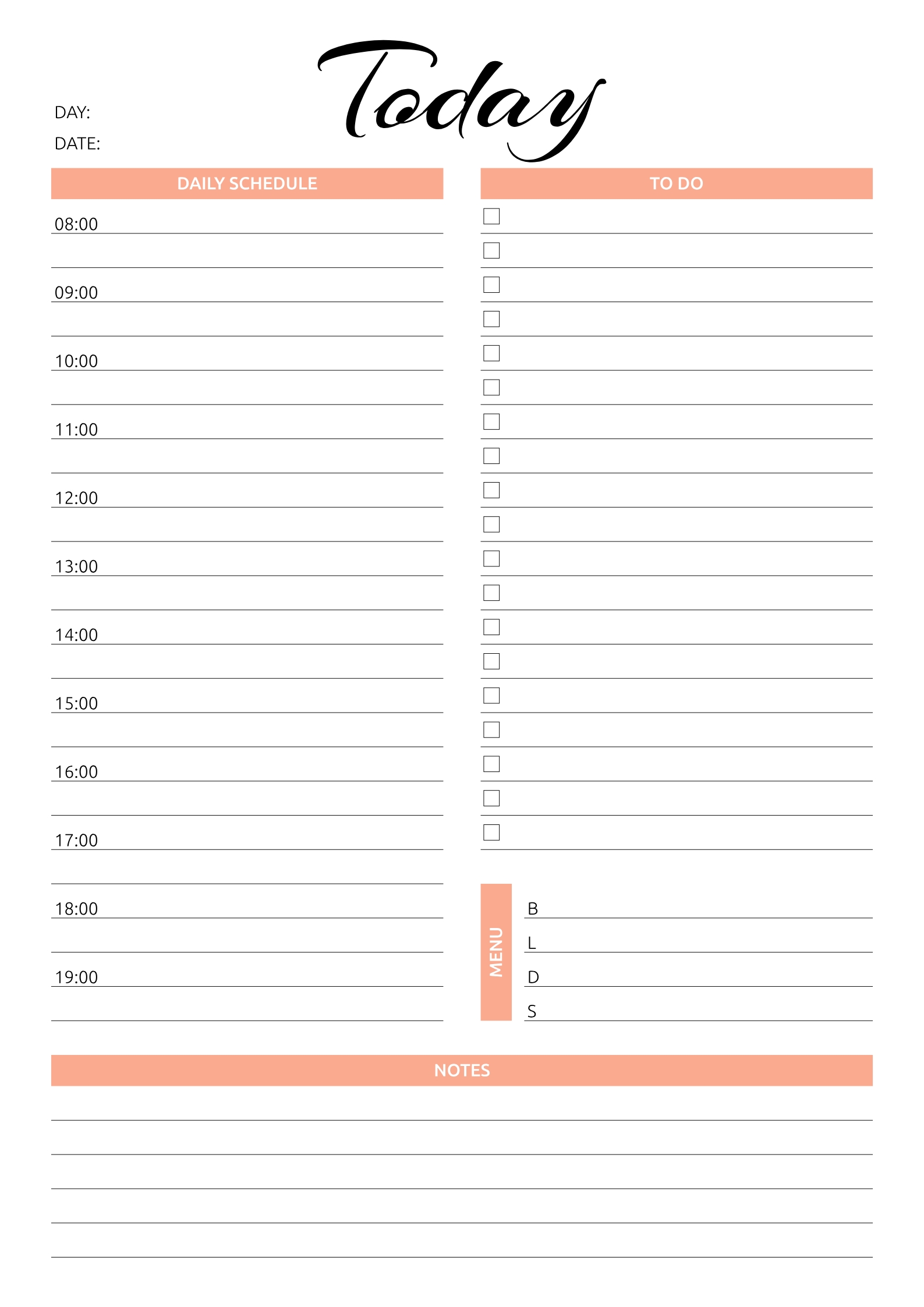 Today Hourly Planner | Daily Planner Template, Hourly