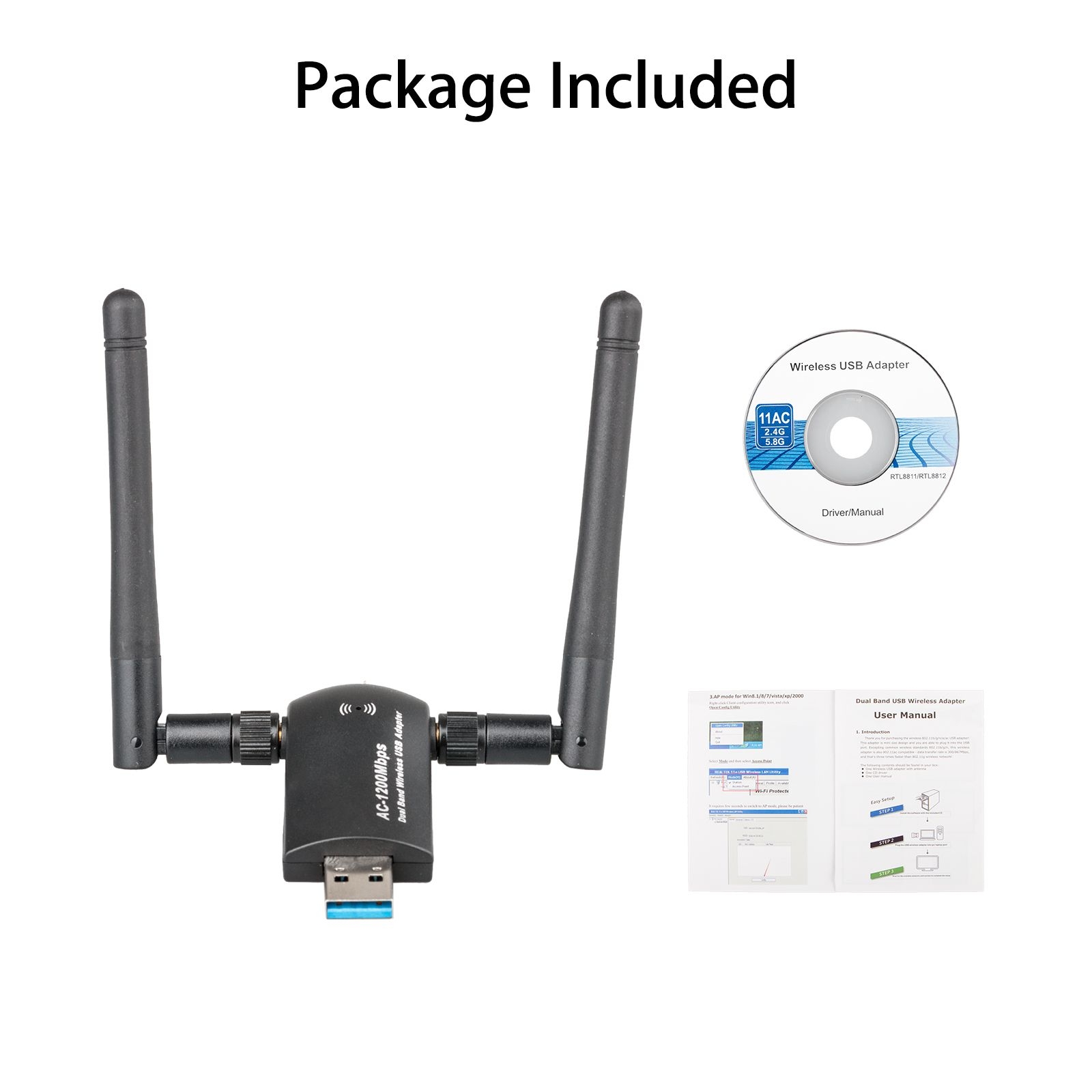 Tsv Dual Band 1200Mbps 2.4/5Ghz Wireless Usb Wifi Network Adapter 2X5Dbi  Antenna 802.11Ac Compatibility With Windows Vista/ 7/ 8/ 8.1/10/ Linux/ Mac.