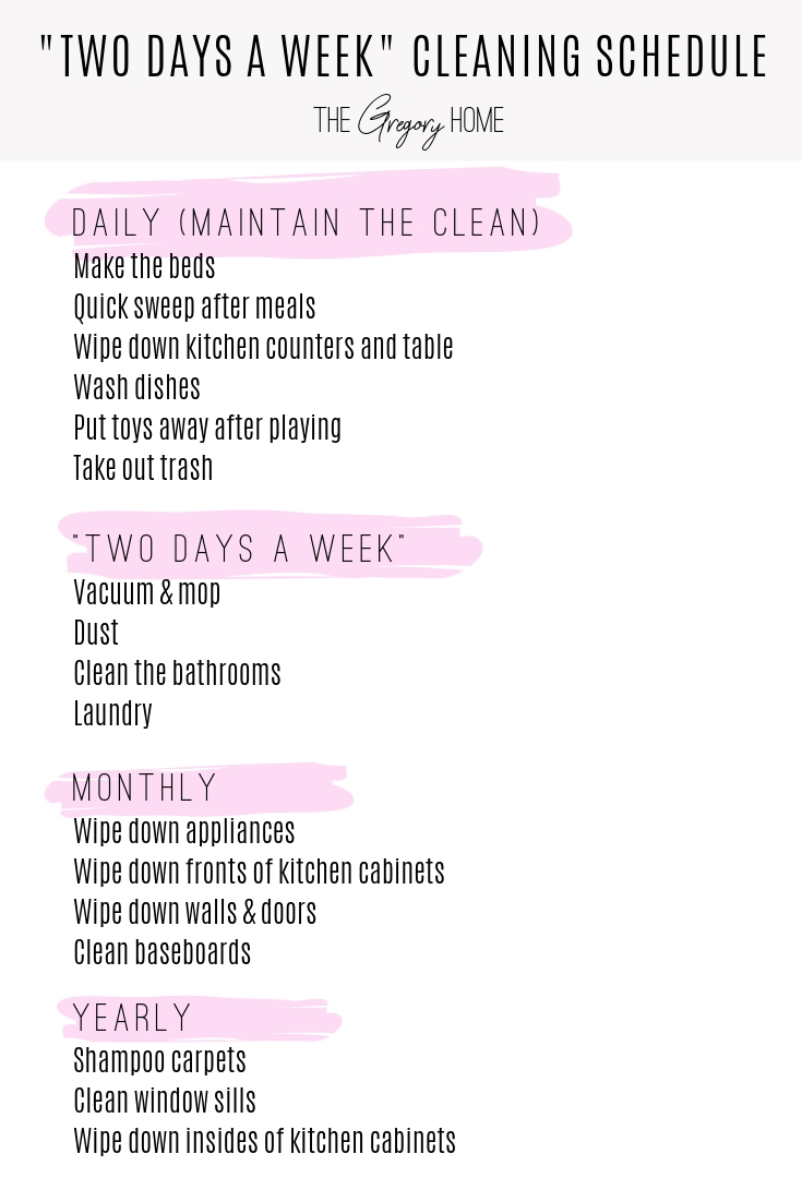 Two Days A Week&quot; Cleaning Schedule - The Gregory Home