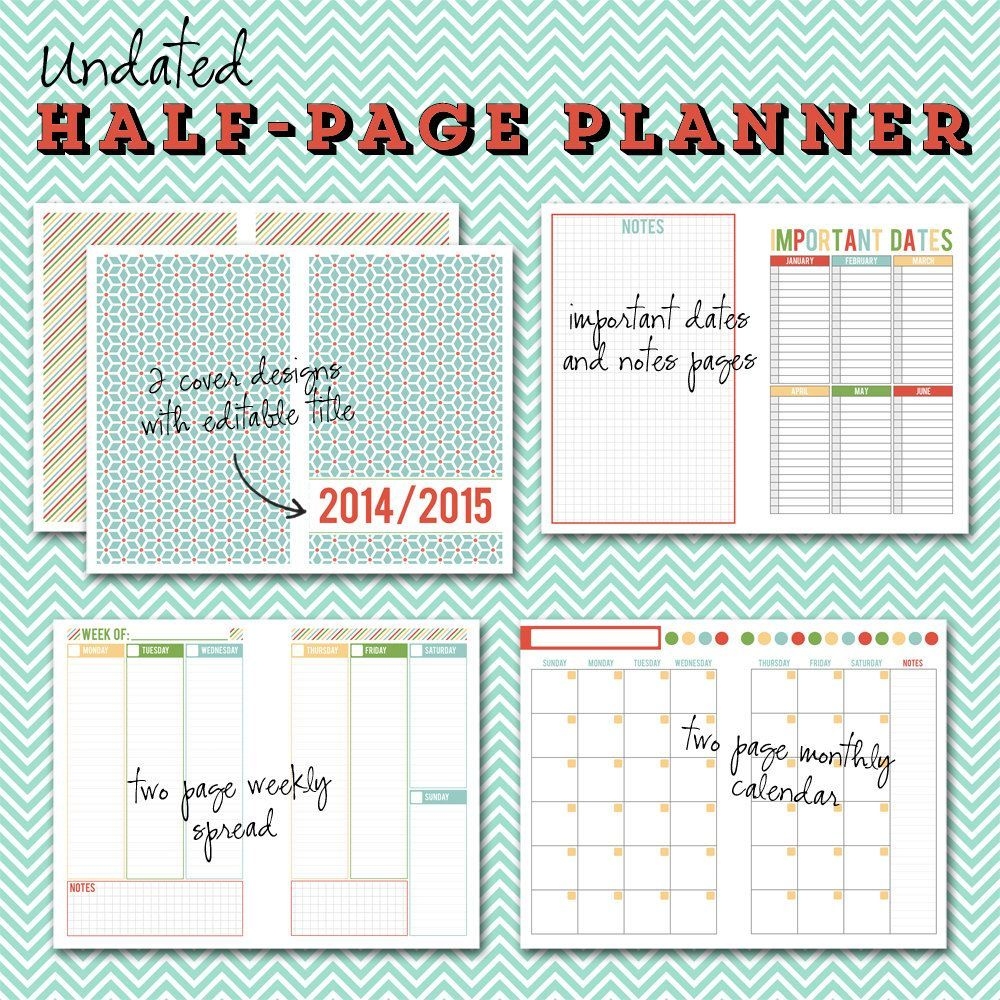 Undated Halfpage Printable Planner 5 1/2 X 8 1/2 By