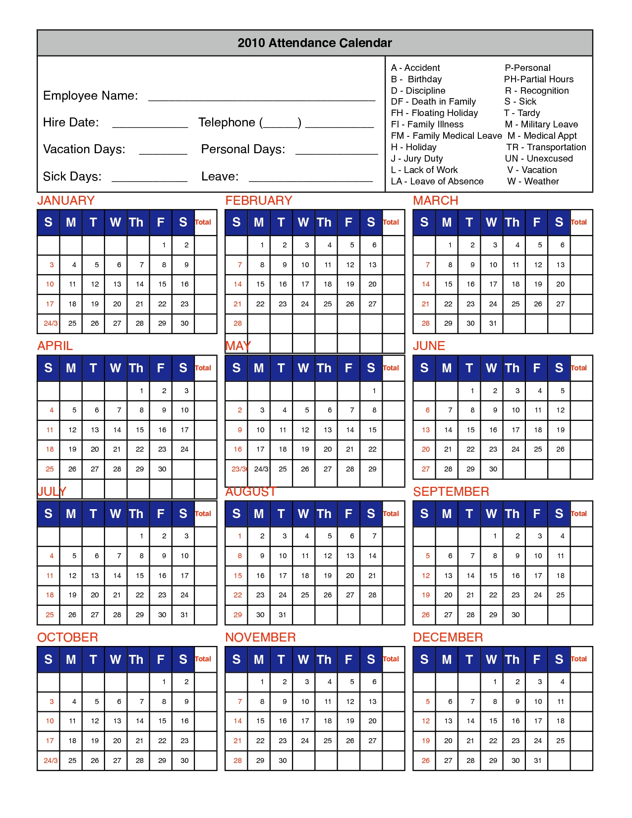 Unique Attendance Tracker Template (With Images) | Calendar