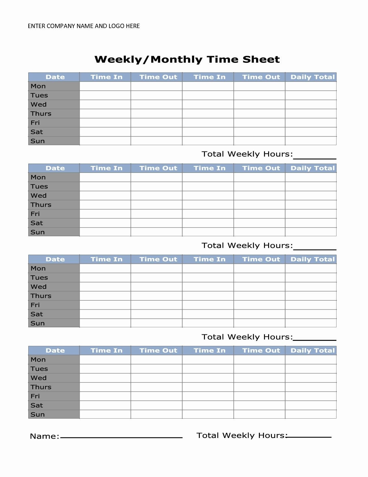 Free Printable Weekly Timesheet Pdf