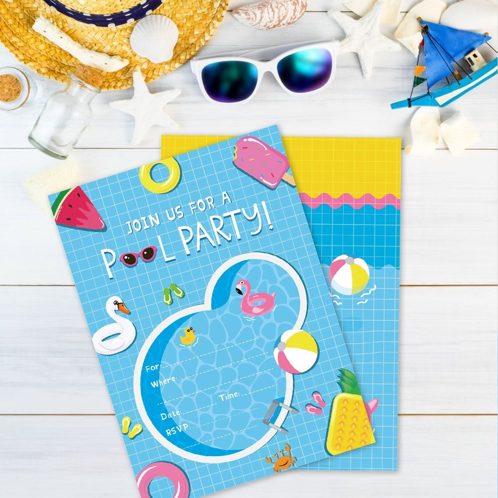 Us $4.99 40% Off|Summer Swimming Pool Party Invitations Cards Cartoon Pink  Flamingo Invitation Kids Birthday Party Favor Decorations|Cards &amp;