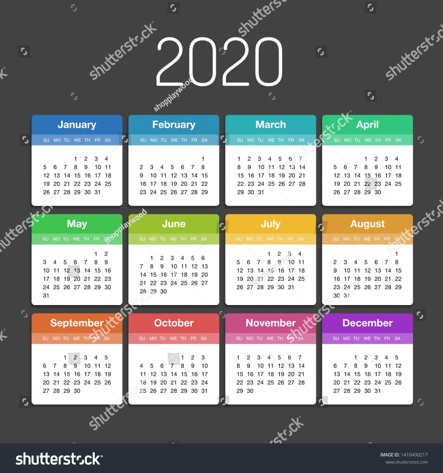 Vector Calendar 2020 Year Day Planner Stock Vector (Royalty