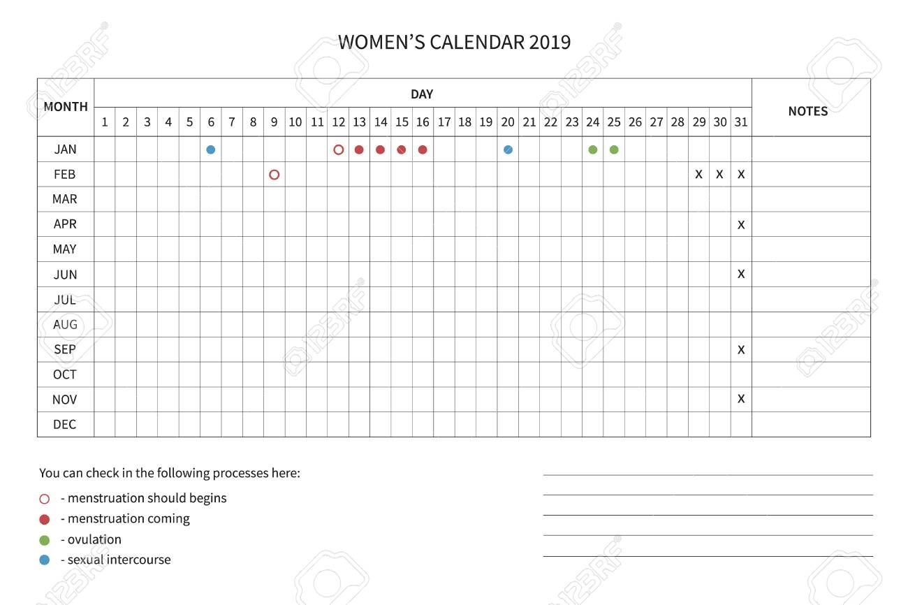 Vector Calendar Of The Women&#039;s Cycle. Menstrual Cycle. Women..