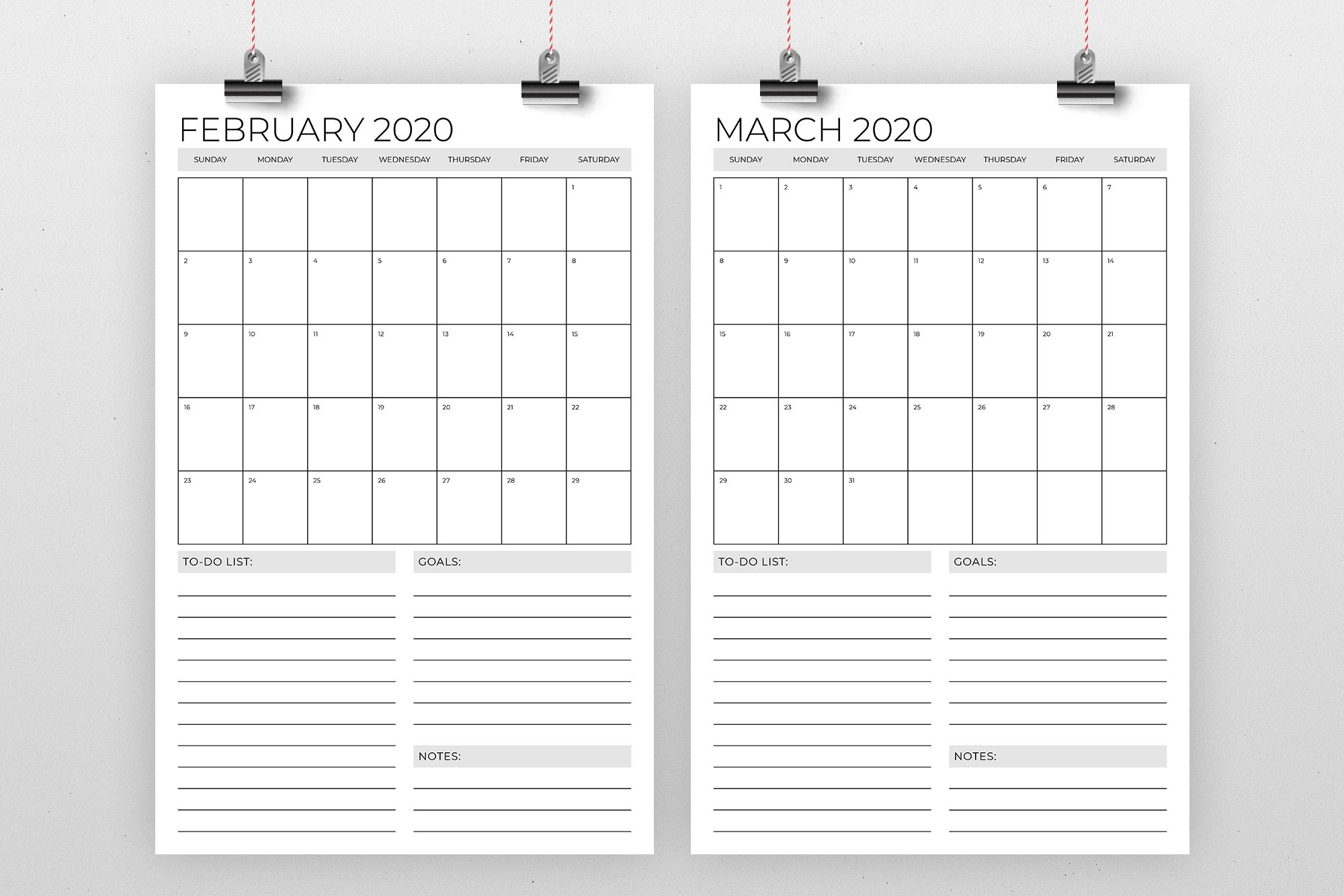 Vertical 11 X 17 Inch 2020 Calendar Template