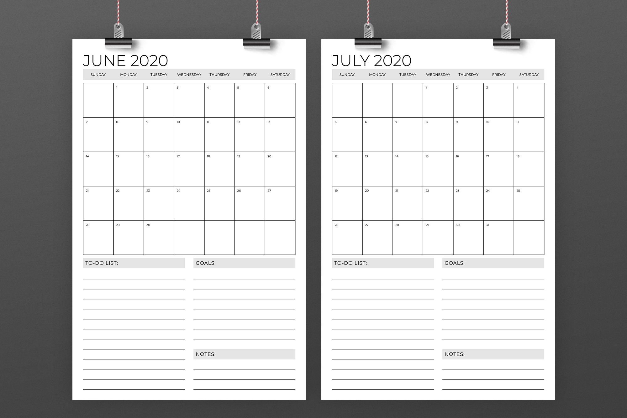 Vertical 11 X 17 Inch 2020 Calendar Template
