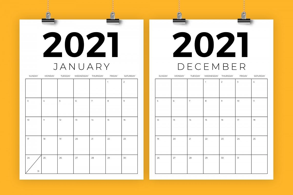 Vertical 8.5 X 11 Inch 2021 Calendar
