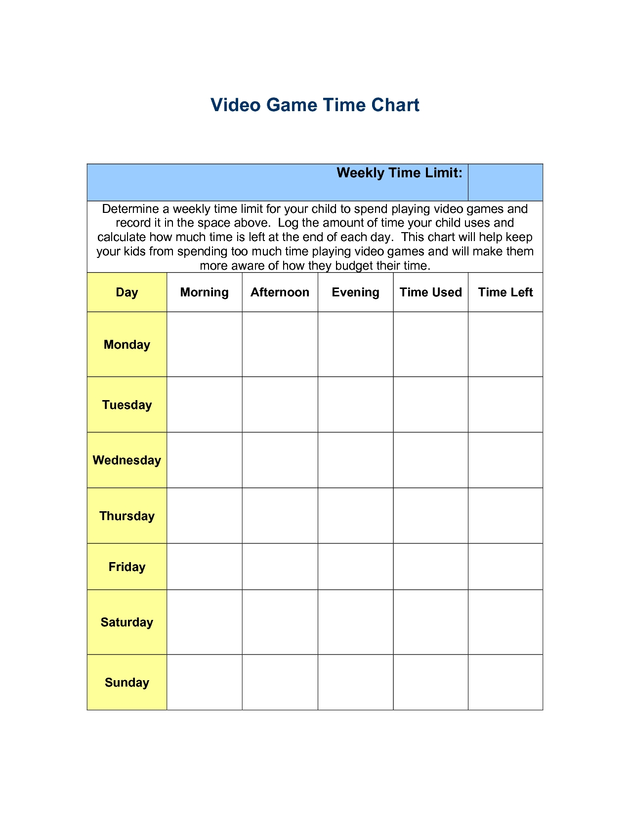 Universal Create A Chart From Monday To Friday