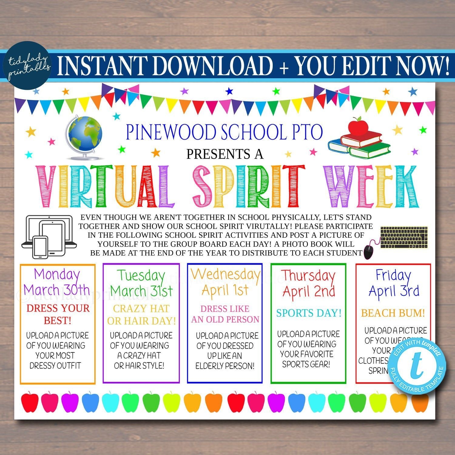 Virtual Spirit Week Itinerary Schedule, Daily Weekly