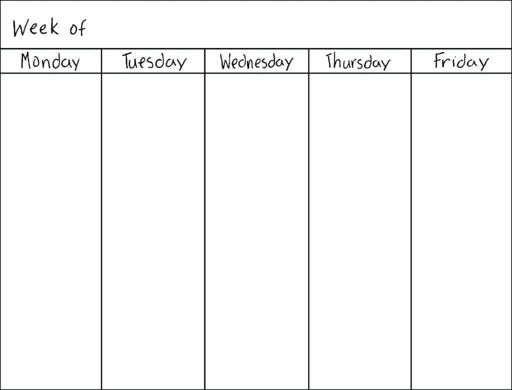 Weekly Blank Calendar Monday Through Friday - Calendar