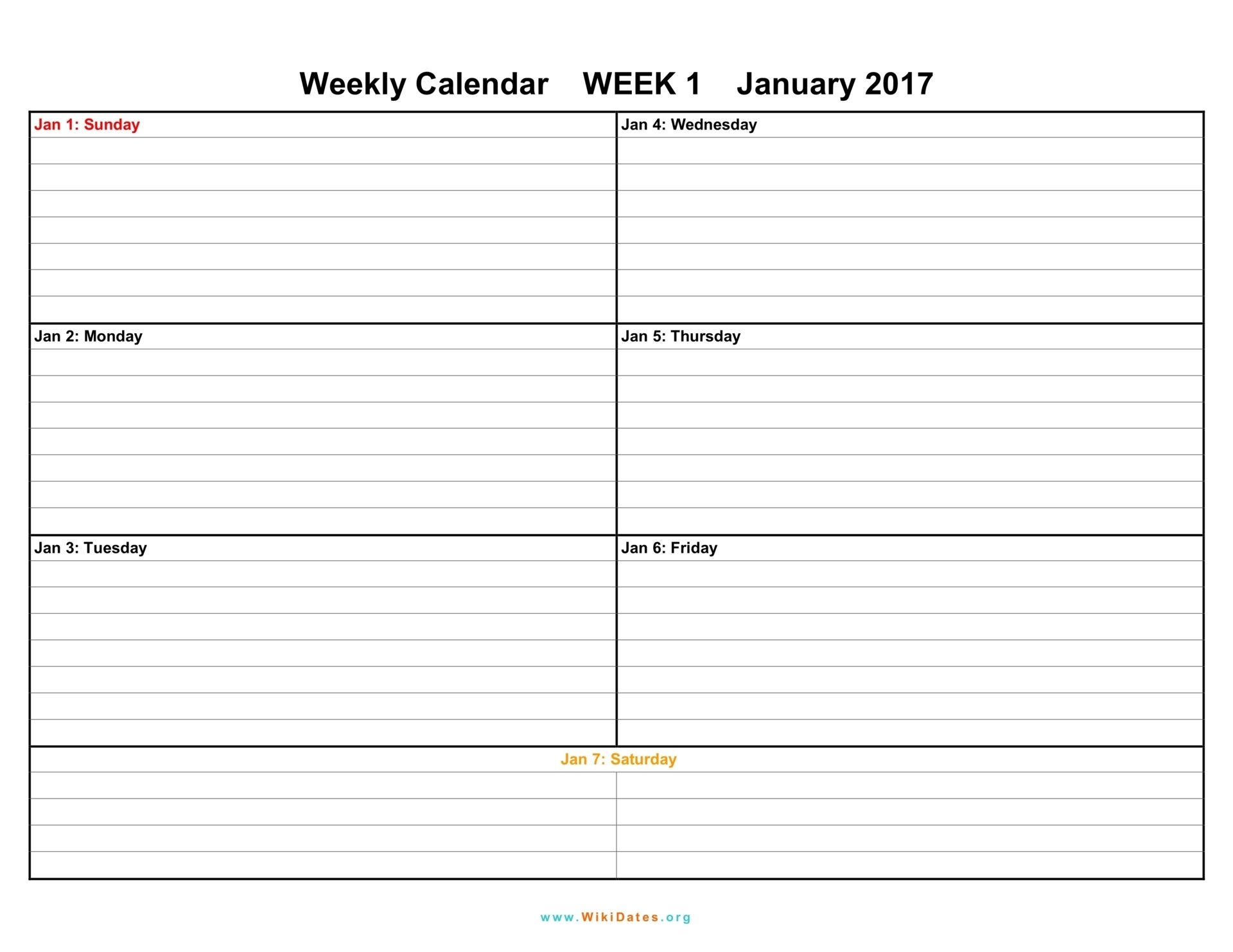 Weekly Calendar - Download Weekly Calendar 2017 And 2018