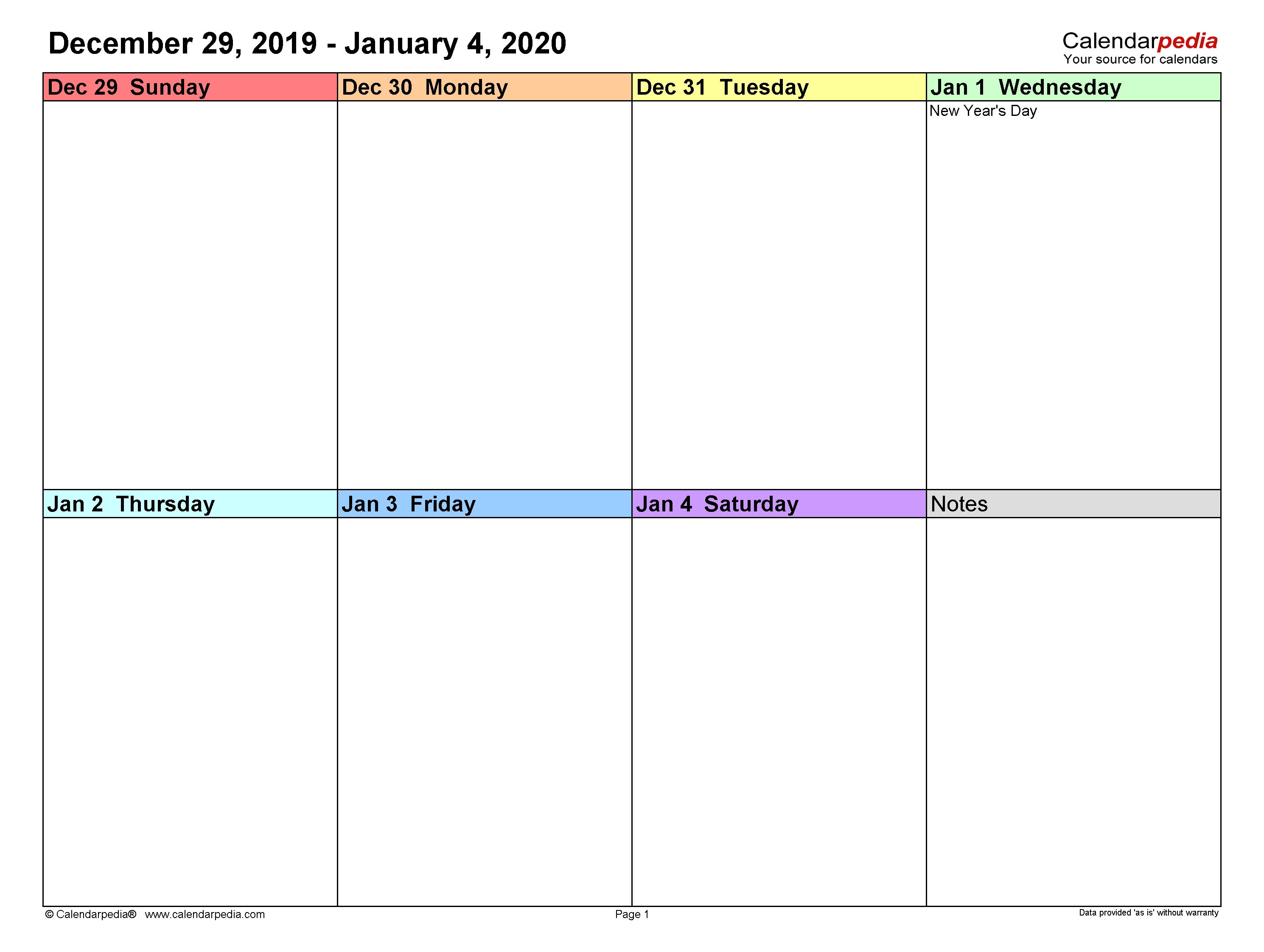 Weekly Calendars 2020 For Excel - 12 Free Printable Templates