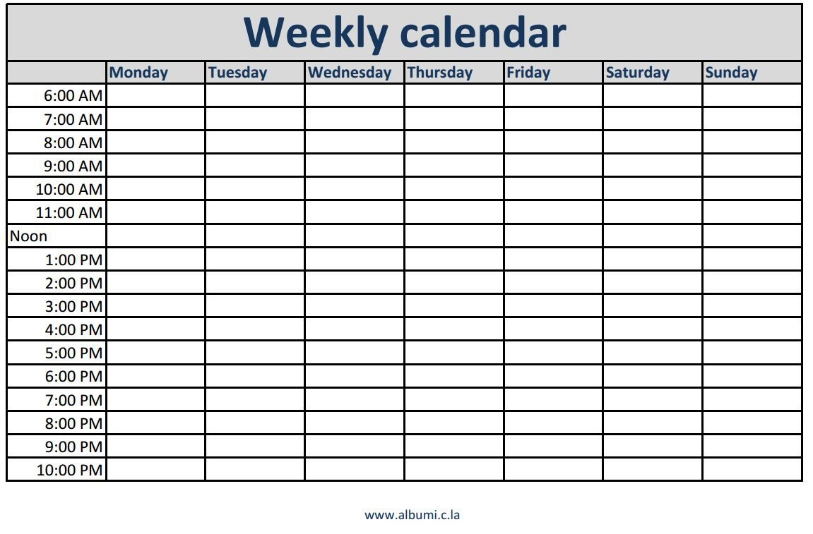Weekly Calendars With Times Printable | Calendars - Kalendar