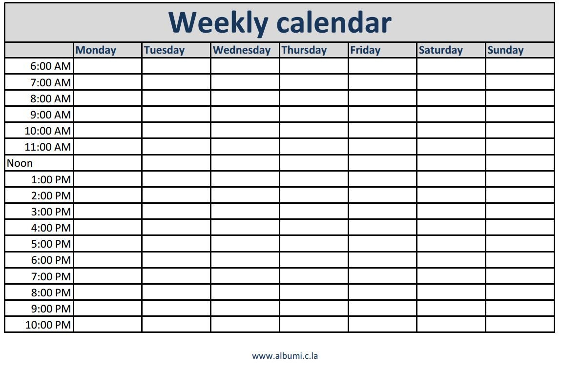 One Week Calendar With Times