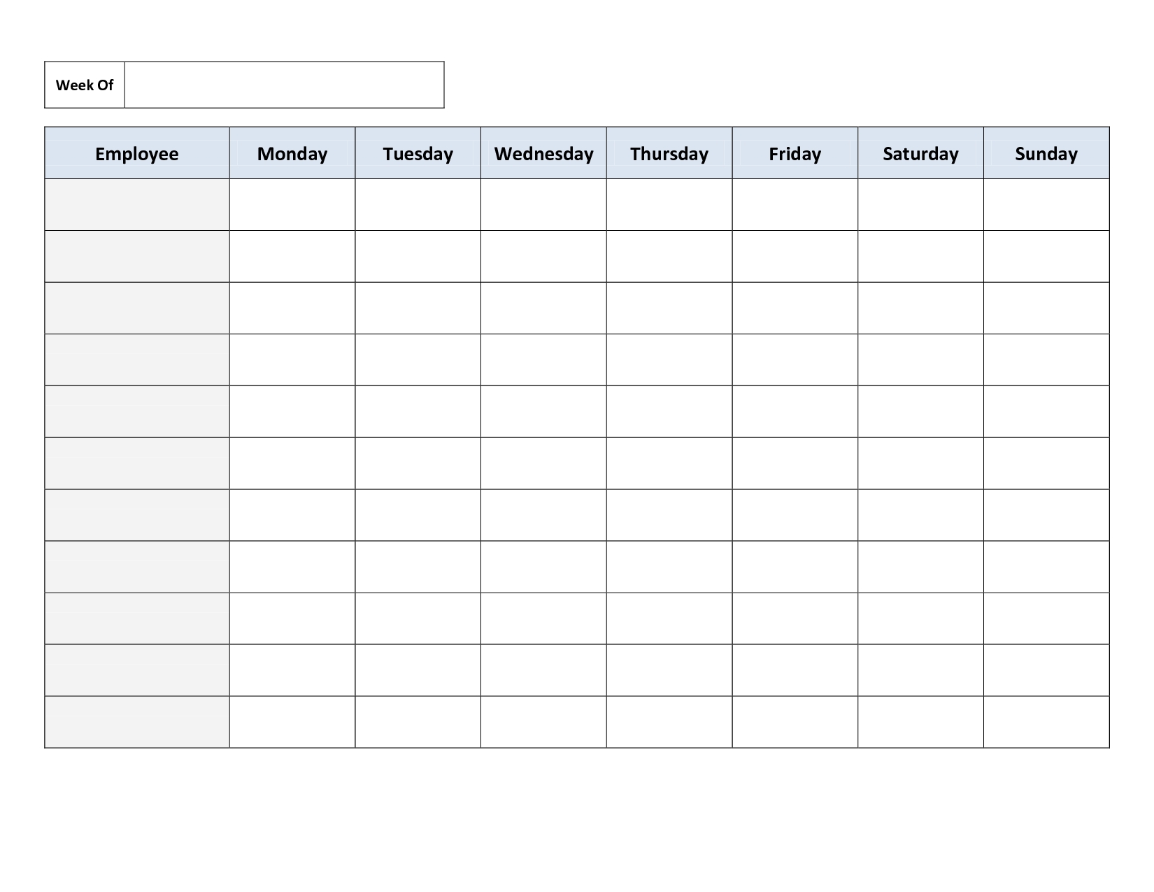 Weekly Employee Work Schedule Template. Free Blank Schedule