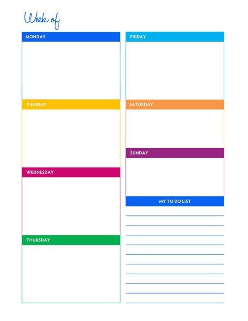Weekly Portrait Blank Calendar Planner Printable - Instant