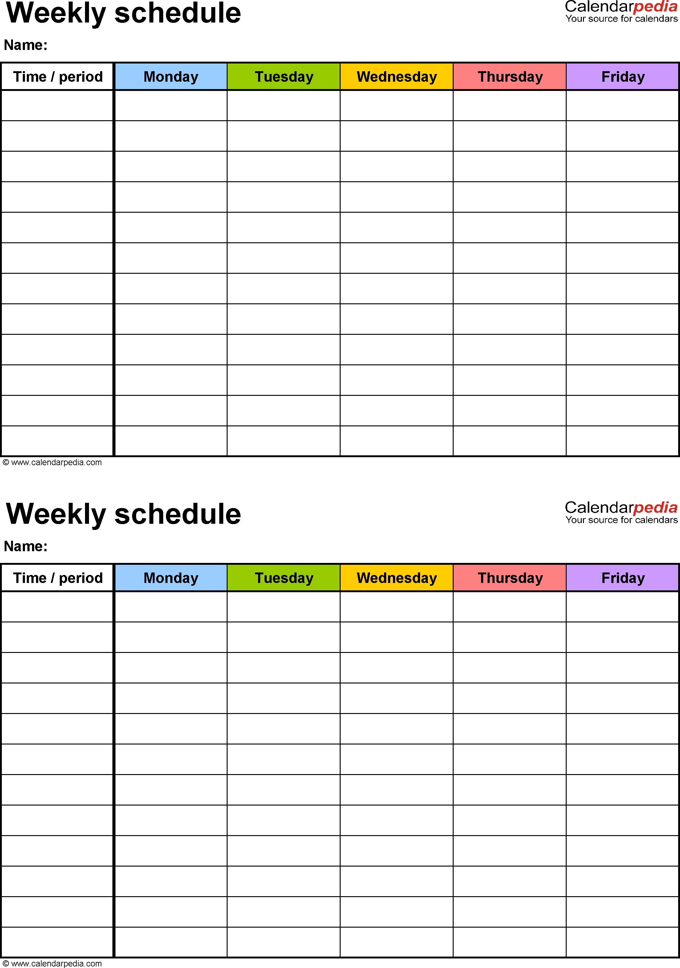 Weekly Schedule Template For Pdf Version 3: 2 Schedules On