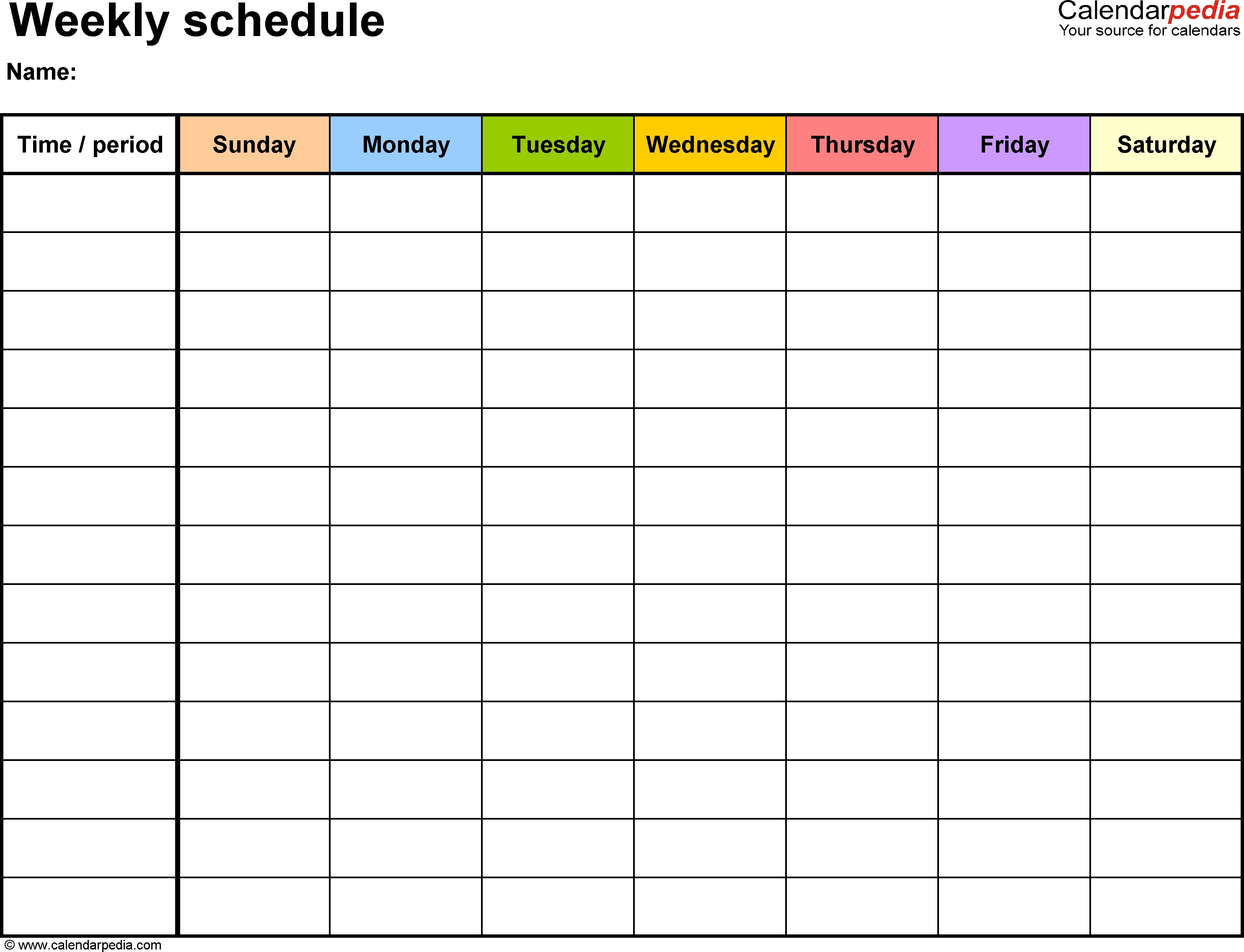 Weekly Schedule Template For Word Version 13: Landscape, 1