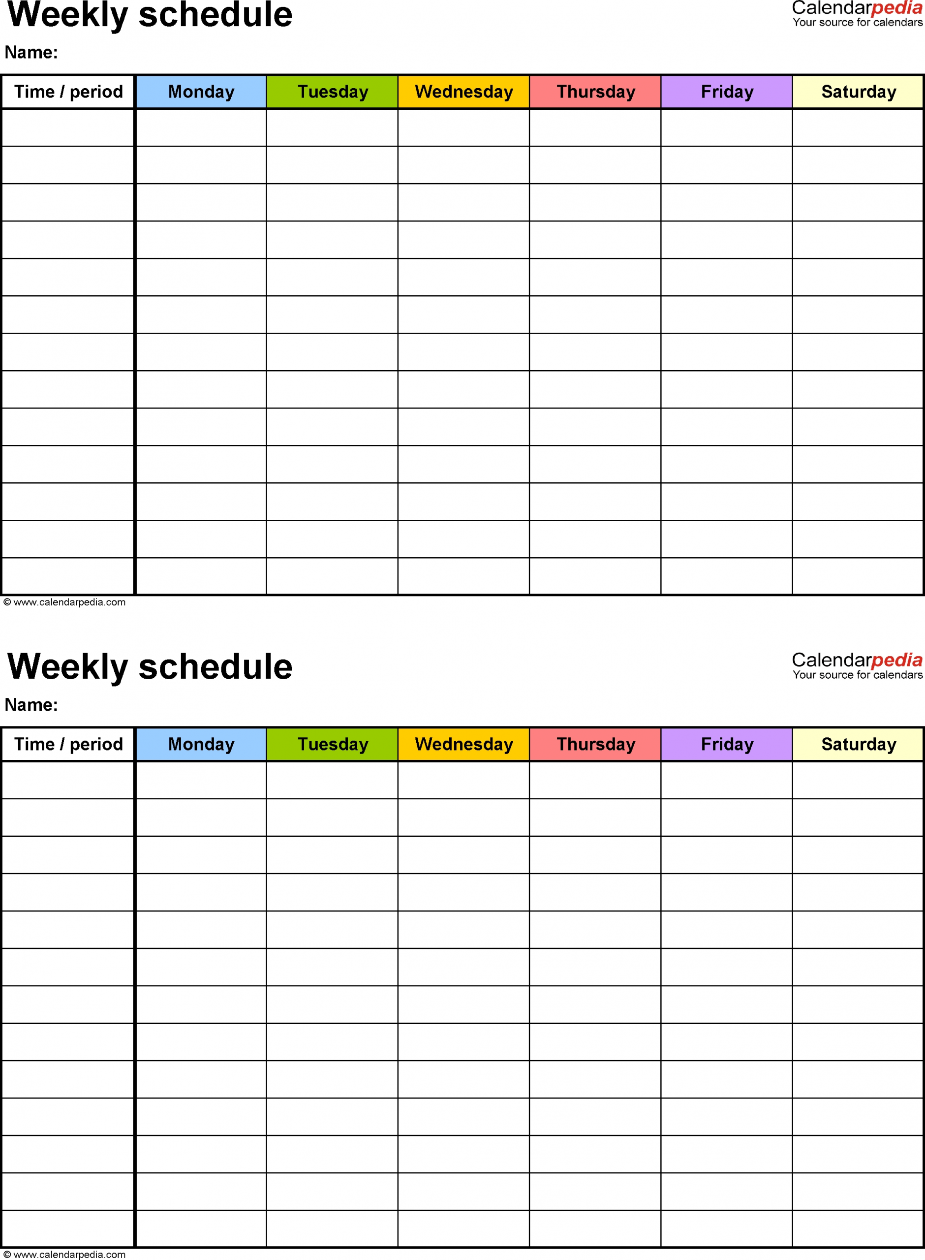 Weekly Schedule Template For Word Version 9: 2 Schedules On
