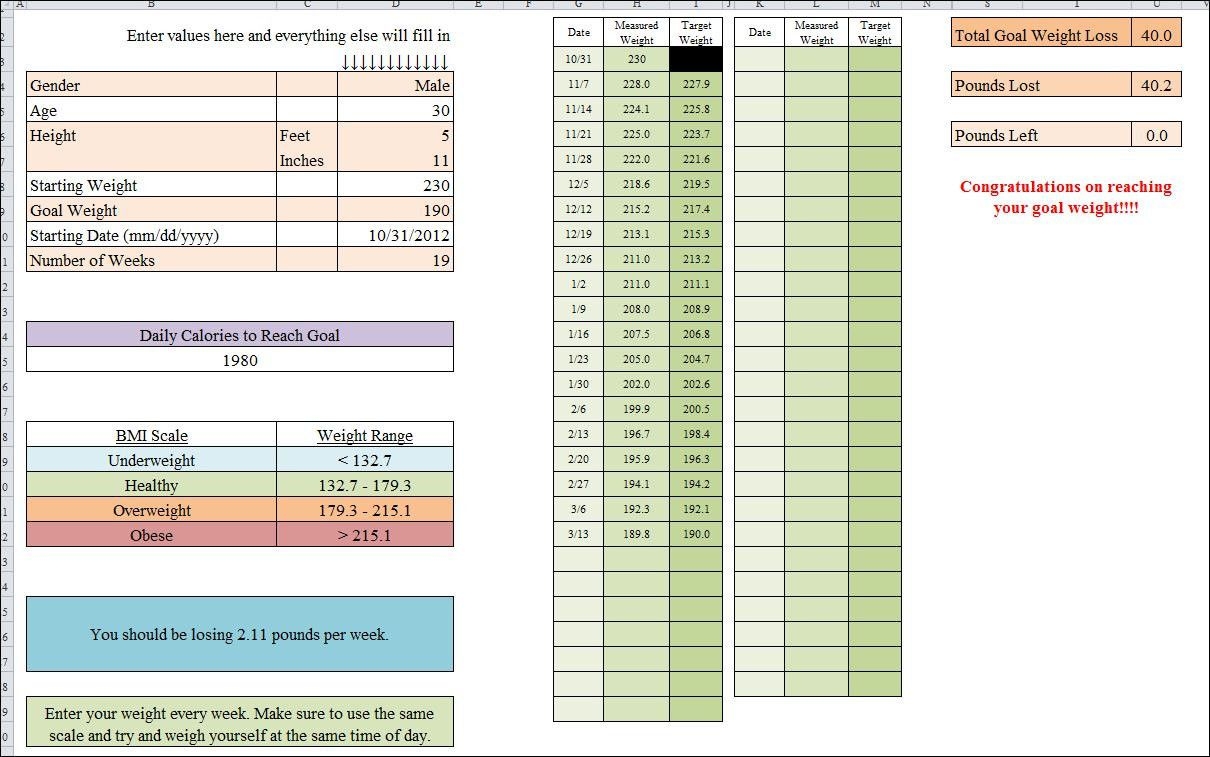 Weight Loss Spreadsheet Numbers Challenge Excel Tracker