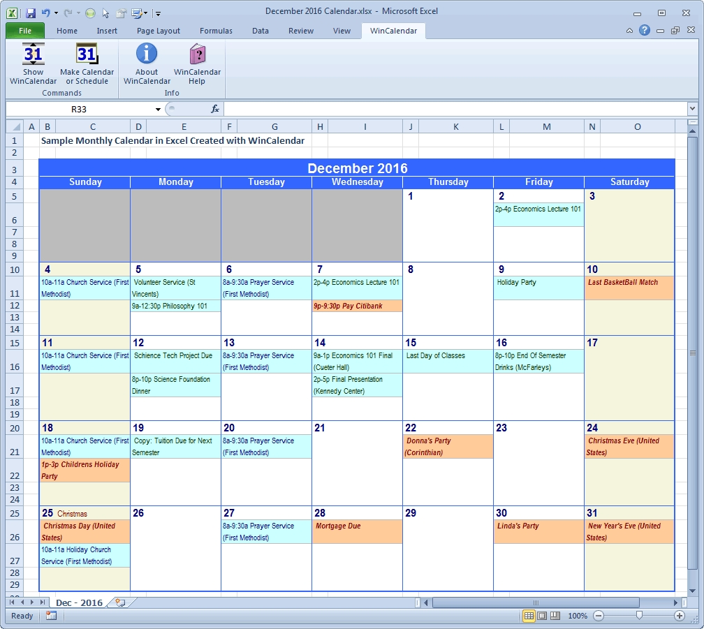 Wincalendar: Excel Calendar Creator With Holidays