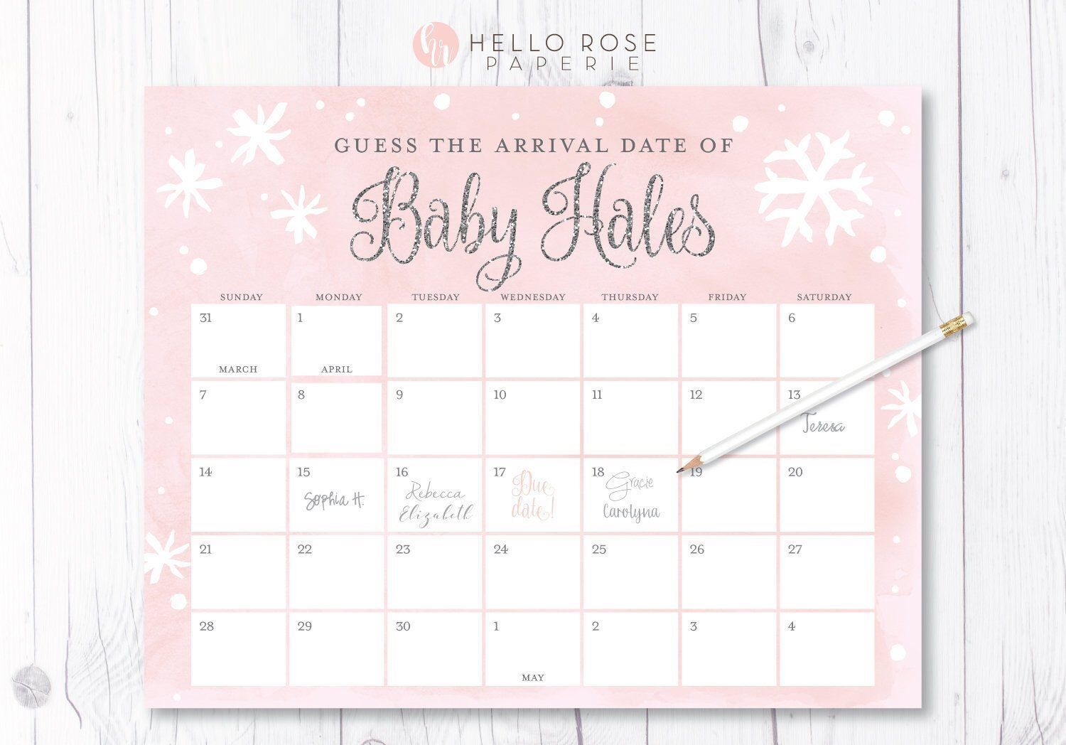 Winter Baby Guess The Date Baby&#039;s Birthday Calendar Game