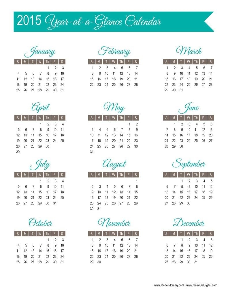 Year At A Glance Calendar Printable