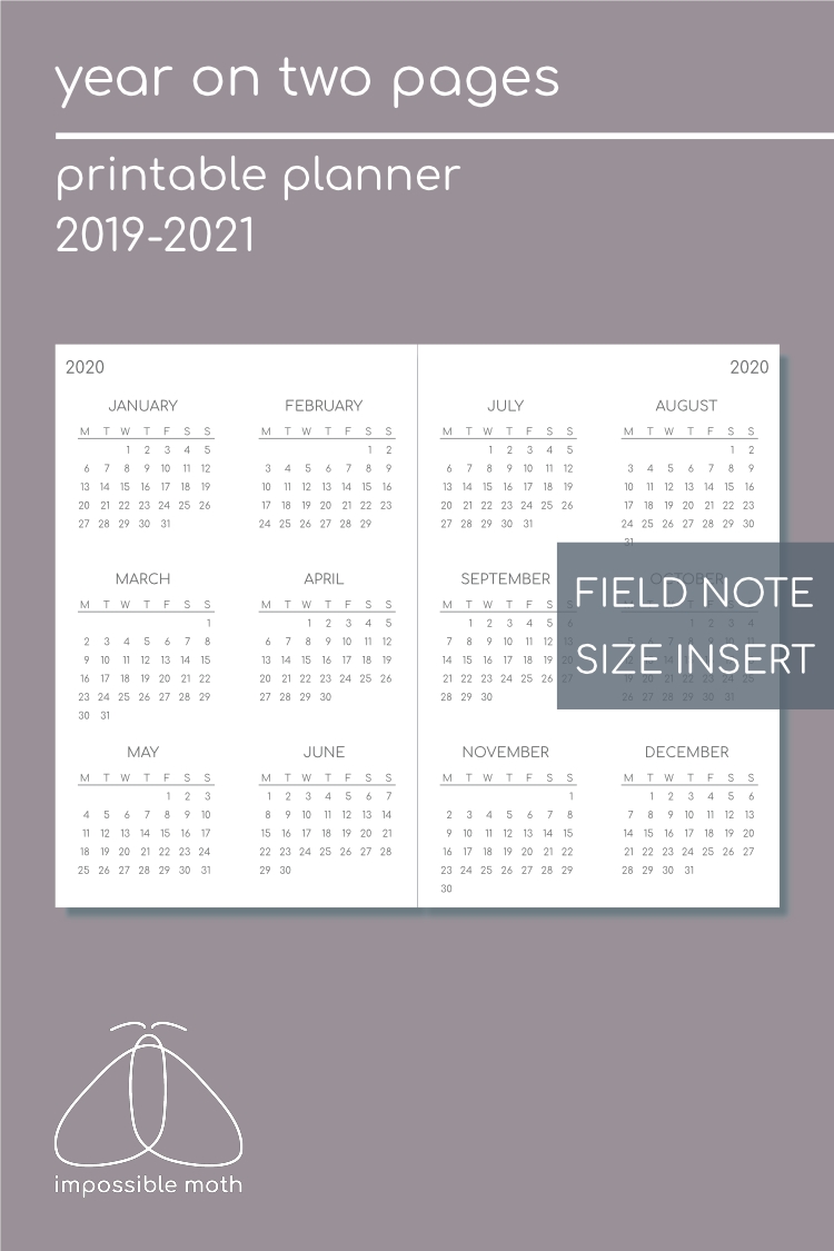 Year Calendar On 2 Pages (2019-2021) - 90 X 140 Mm (Field