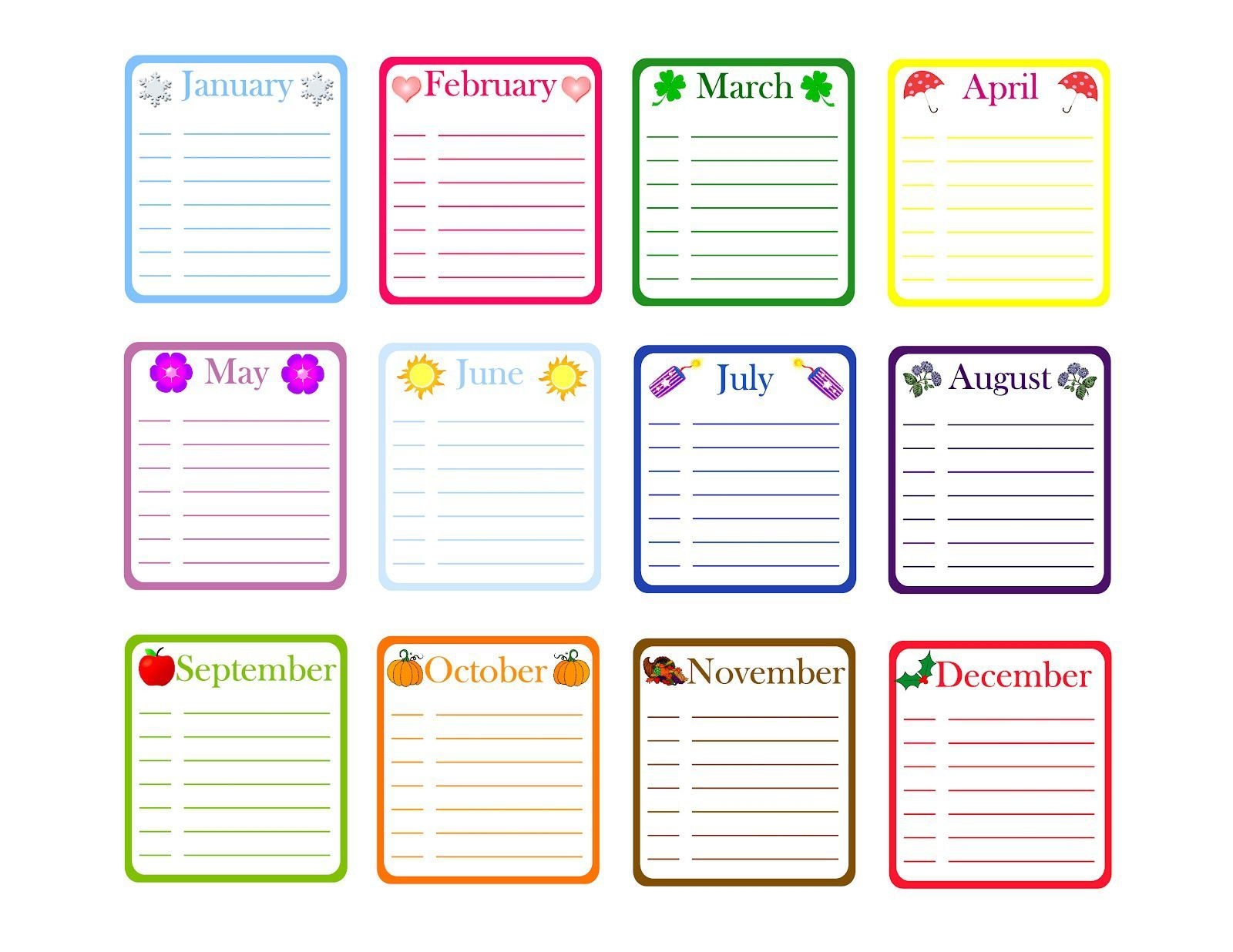 Yearly Birthday Calendar Template. Free Classroom Printables