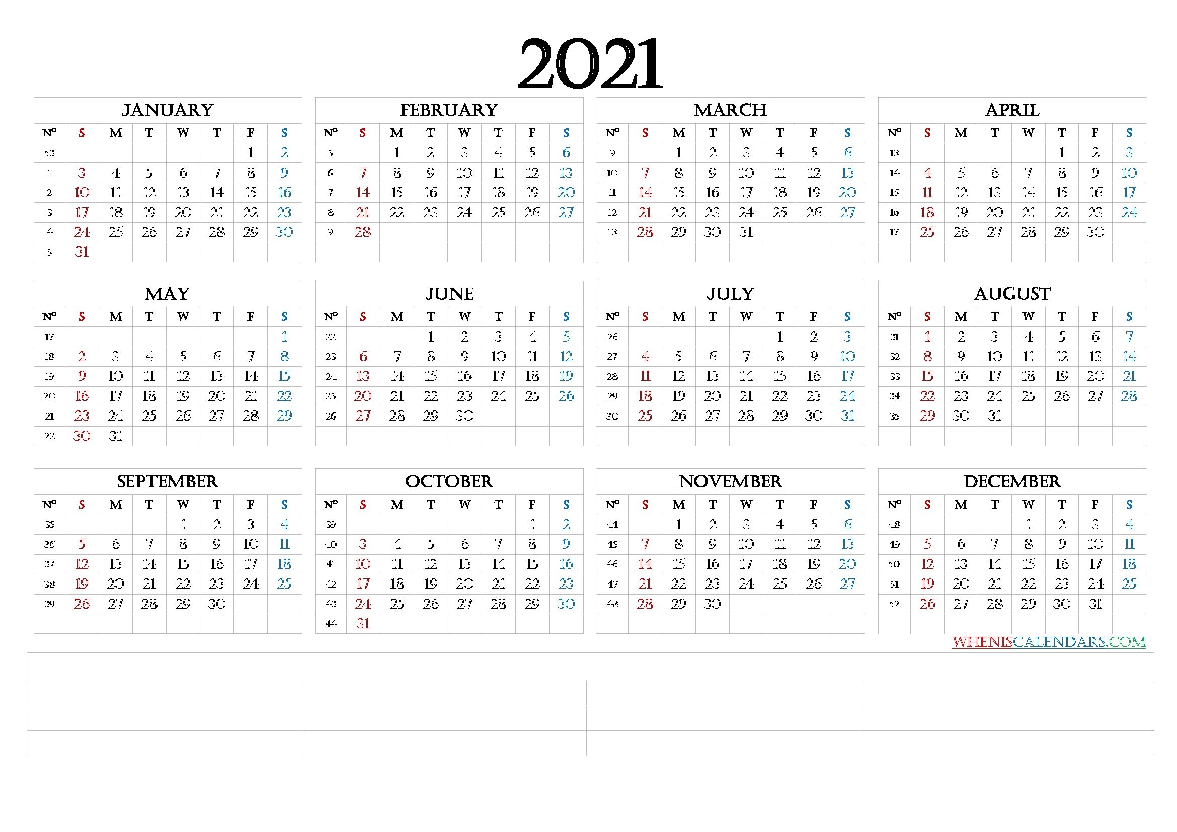 12 Month Calendar Printable 2021 (6 Templates) – Free 2020