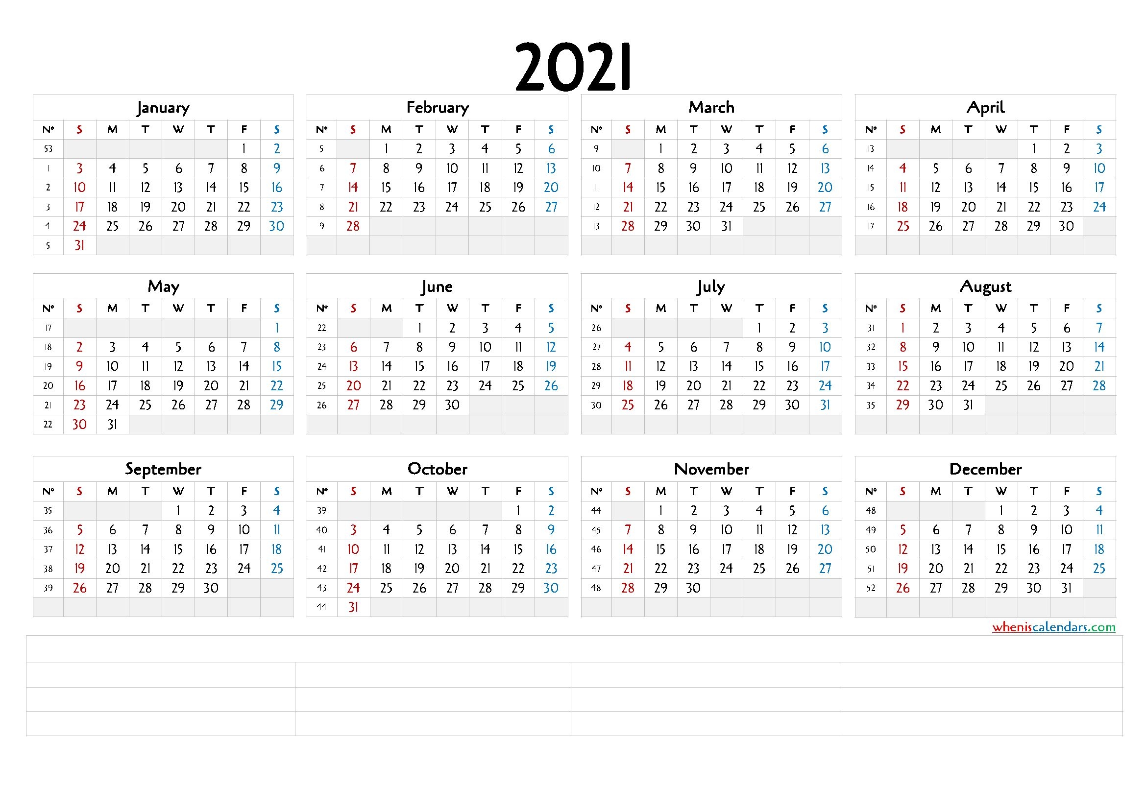 12 Month Calendar Printable 2021 (6 Templates) – Free 2020