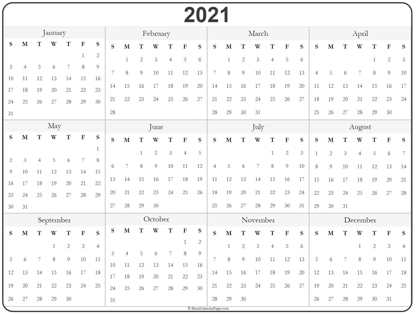20+ Yearly Calendar 2021 Blank - Free Download Printable