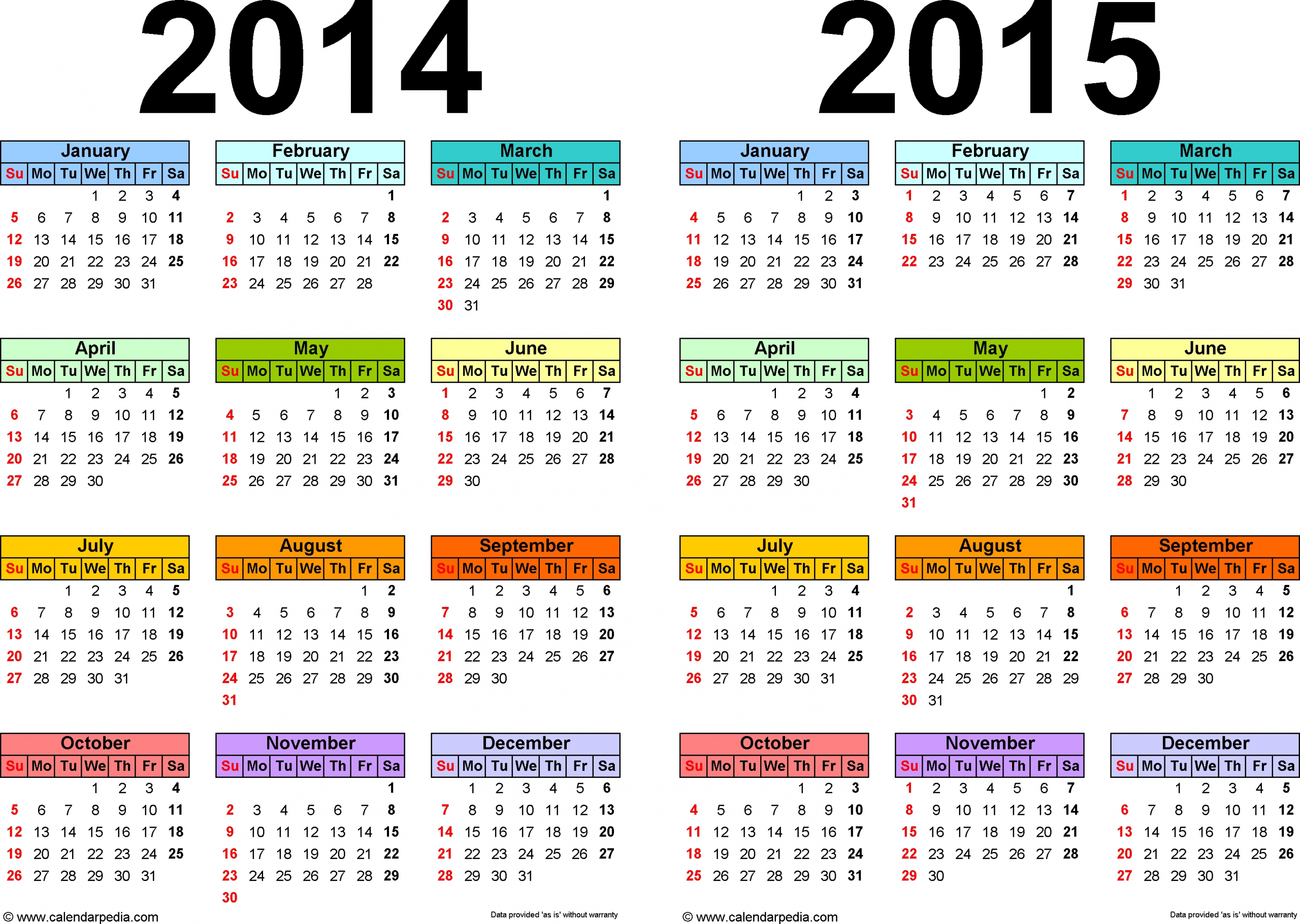2014-2015 Calendar - Free Printable Two-Year Excel Calendars