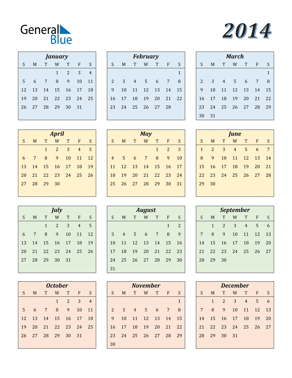 2014 Calendar (Pdf, Word, Excel)