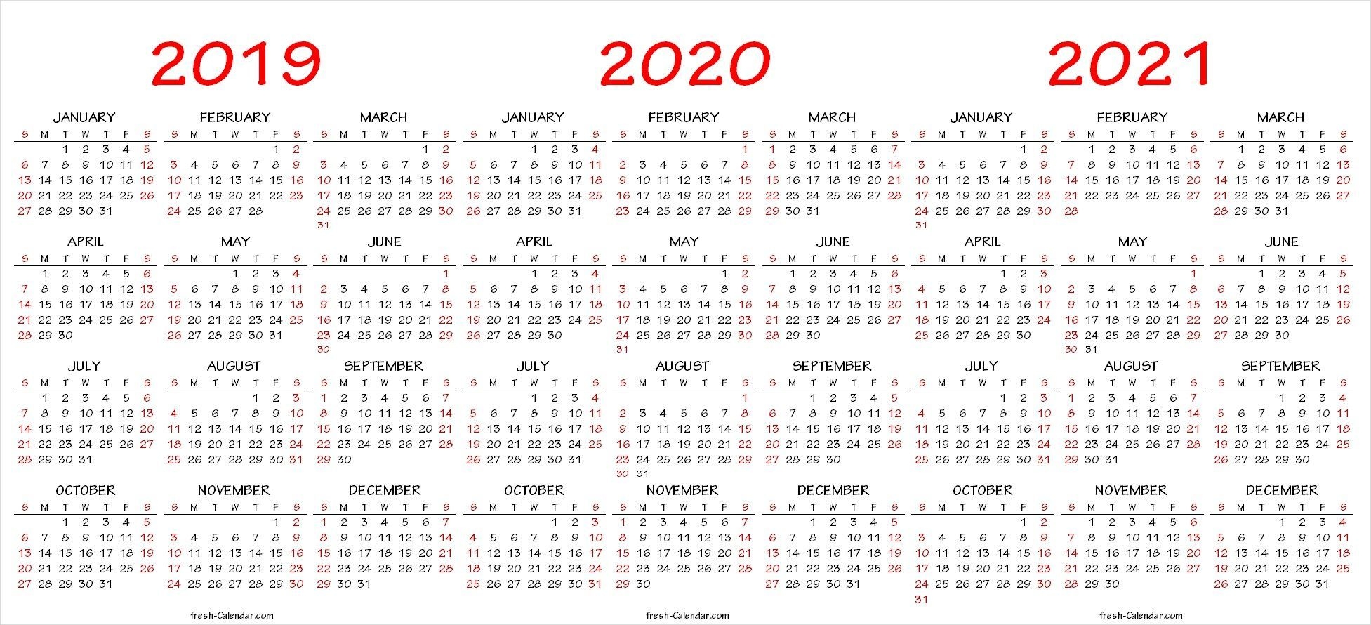 2019 2020 2021 Calendar Pdf Template | Calendar Printables