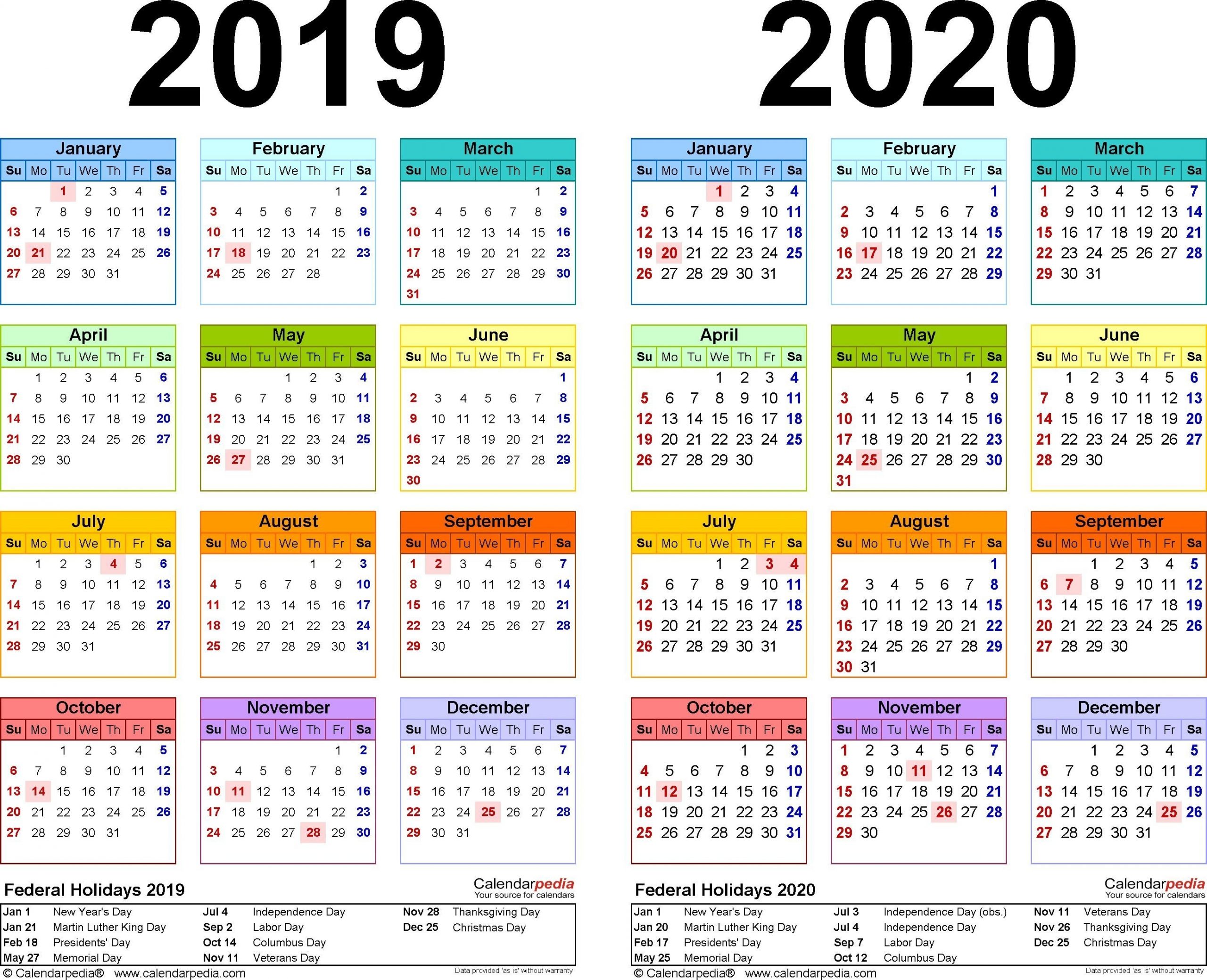 2019-2020 Calendar - Free Printable Two-Year Pdf Calendars