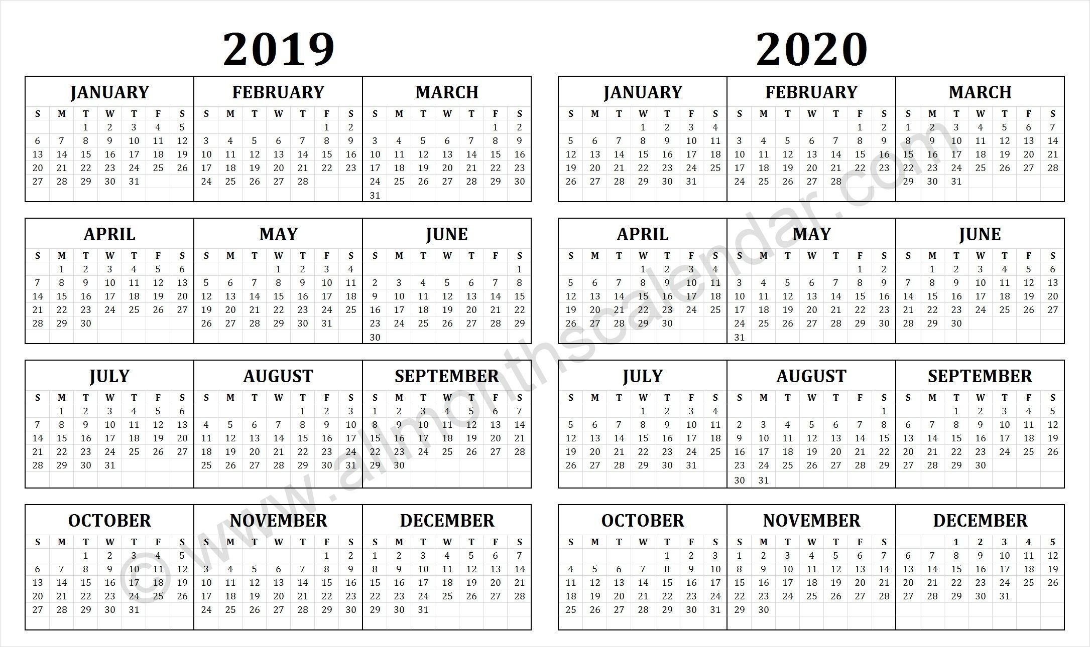 2019 And 2020 Calendar | Calendar Printables, Printable