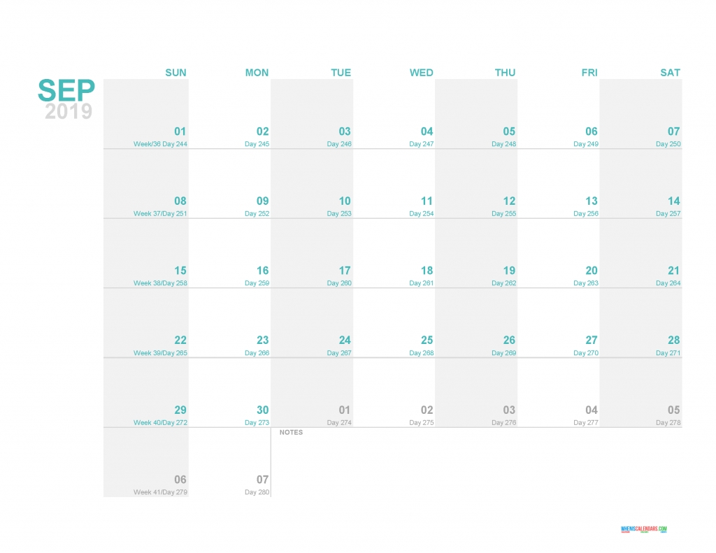 2019 Printable Monthly Calendar Template With Day Count