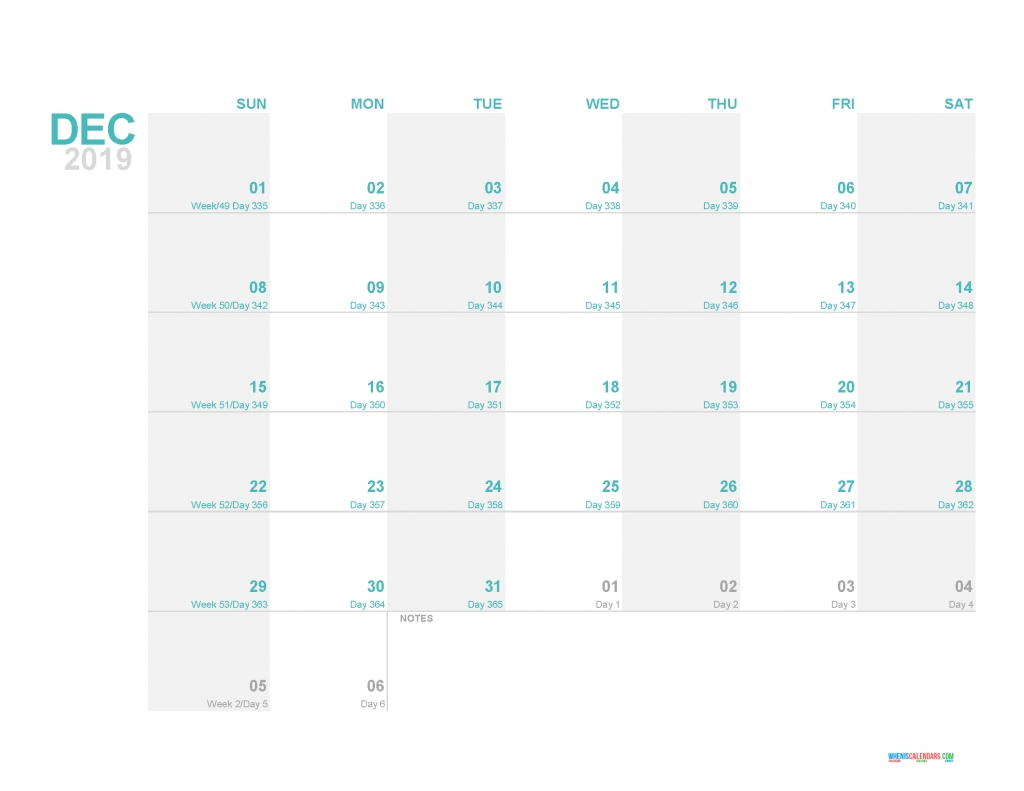 2019 Printable Monthly Calendar Template With Day Count