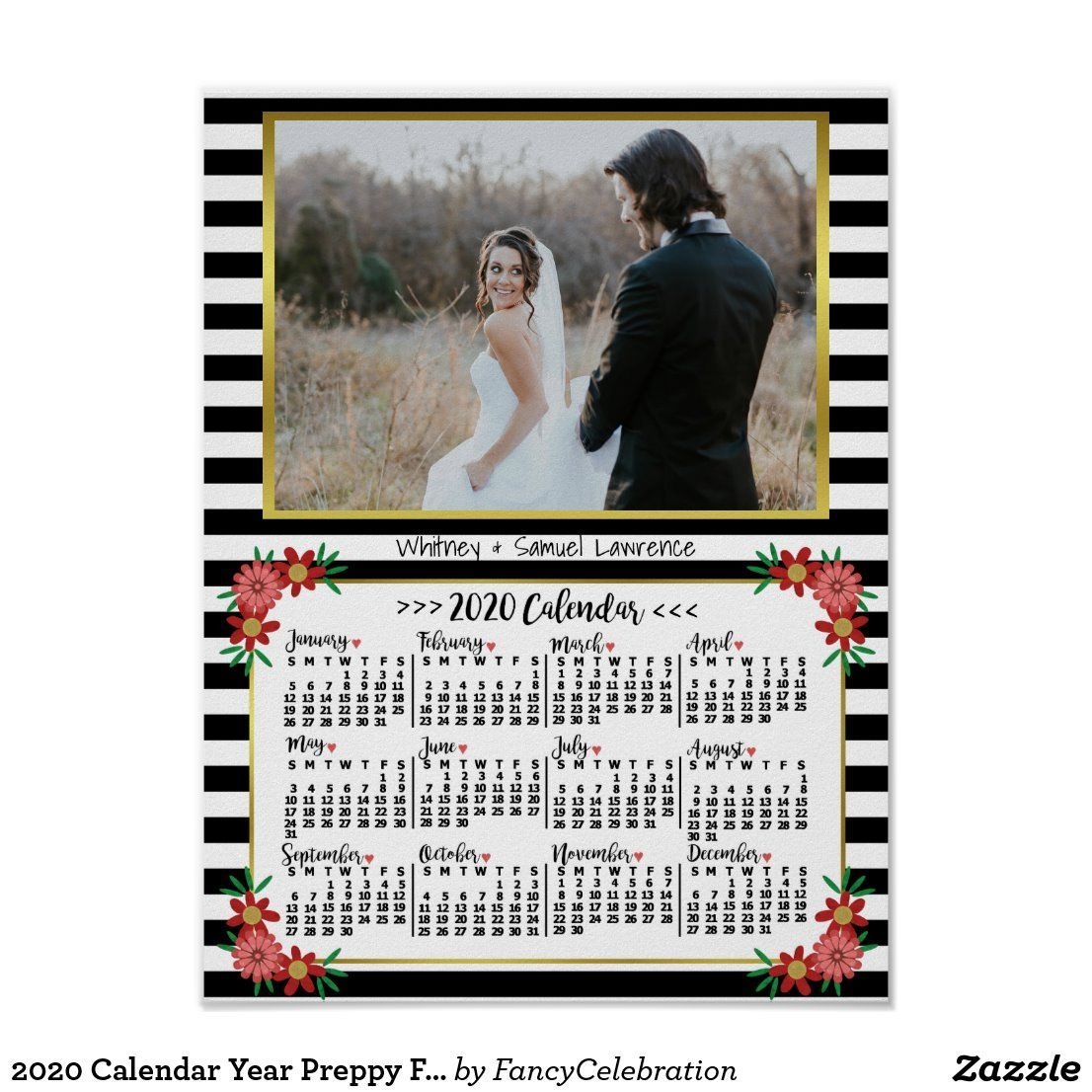 2020 Calendar Year Preppy Floral Stripes | Photo Poster