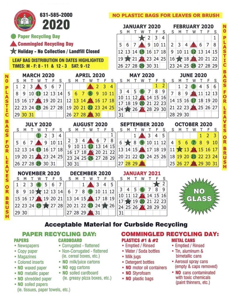 2020 Lg Recycling Calendar - Village Of Lake Grove