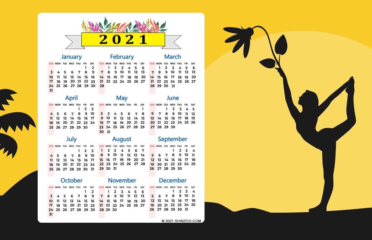 2021 Calendar 11X17 Printable Template: Yoga Woman Silhouette